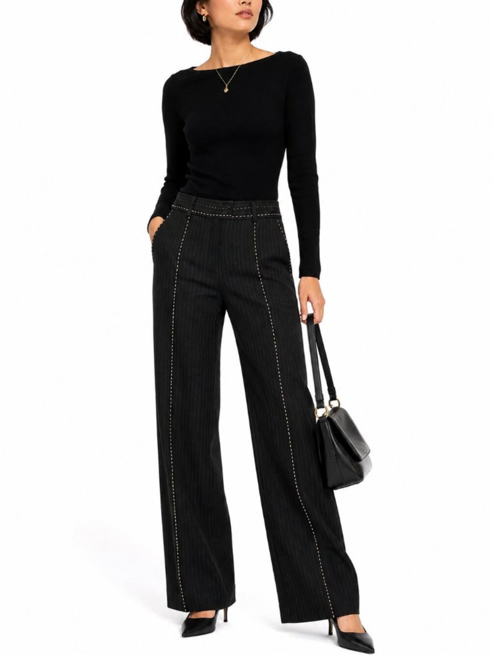 Maje Paris Niagara Pinstripe Contrast Stitch Trousers Pants Size 1